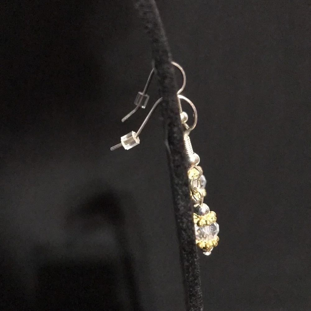HANDCRAFTED EARRINGS—FISHHOOK DANGLES—Clear Beads with Gold/Silver Tone Findings